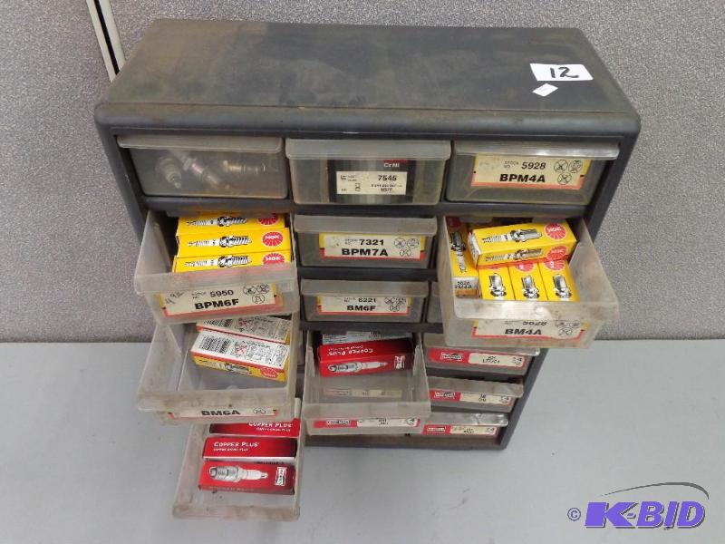 18 Drawer Spark Plug Storage Box Filled with North Auctions Small
