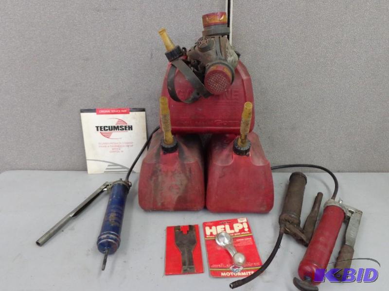 lot 128 image: Gas Cans, Grease Guns, Gasket Set and More 2....