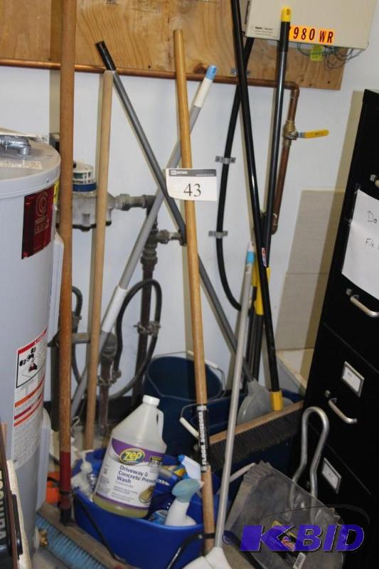Lot of cleaning supplies including (2) push b...