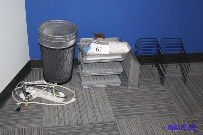 Lot of various office supplies including tras...