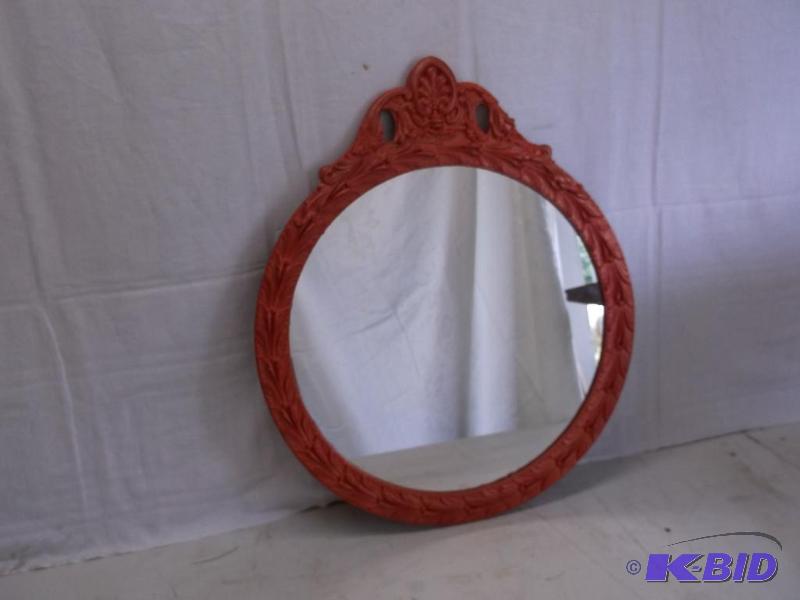 lot 104 image: Cute painted Mirror measuring 18" dia. h...