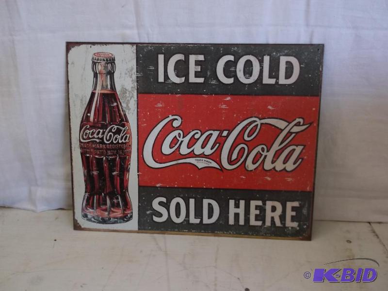 lot 122 image: Heavy gage metal Ice Cold Coca Cola Sold Here...