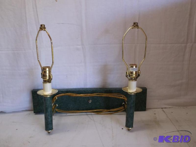 lot 124 image: Double wall mount light fixture appears in gr...