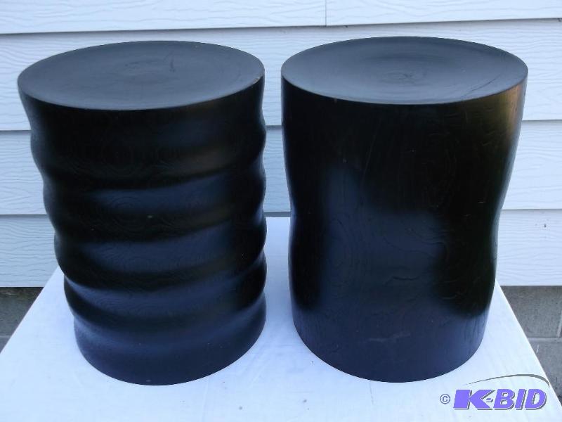 lot 64 image: Lot with 2 solid wood StoolsPlant Stands mad...