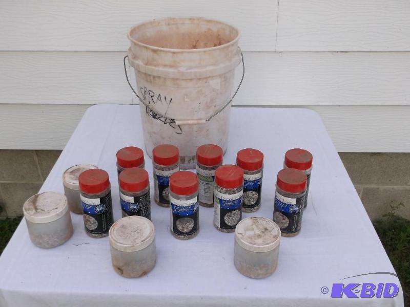 lot 83 image: Pail full of Deco Chips for use on Epoxy floo...