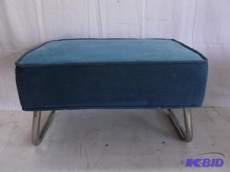lot 99 image: Blue Corduroy footstool folds up for storage ...