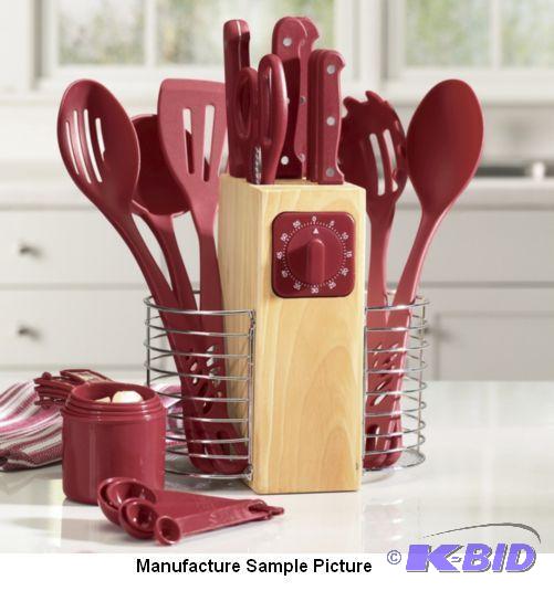 lot 130 image: 25 Piece Cutlery and Gadget Set - Red - Comes...