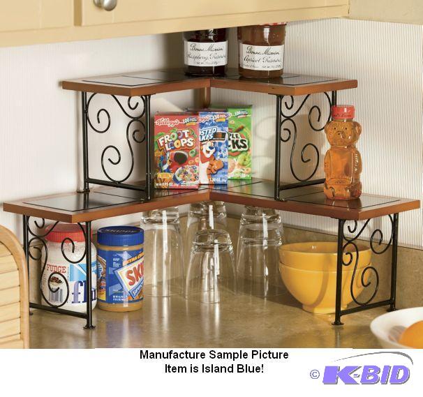 lot 134 image: Two Tier Tile Top Corner Shelf - Color is Isl...