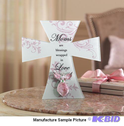 lot 149 image: Pink and Silver Mirrored Cross - &quotMoms a...