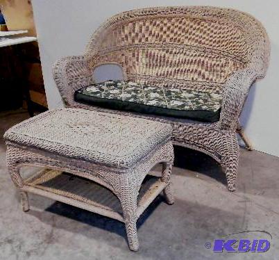 lot 180 image: IndoorOutdoor Wicker Loveseat with Cushion a...