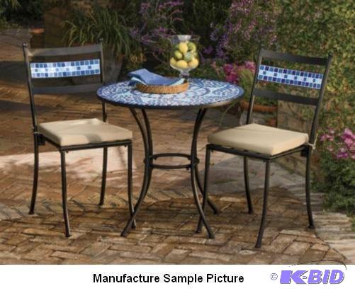 lot 2 image: Mosaic Tile Three Piece Bistro Set - The stur...