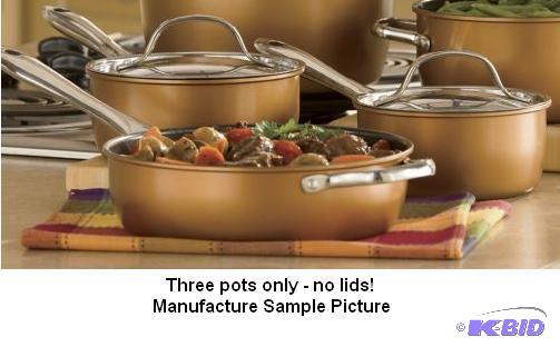 lot 214 image: Three Gold Pots - NO LIDS -&nbspCookware Set...