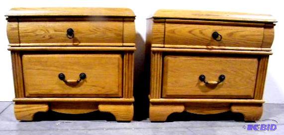 lot 239 image: Solid Oak End Tables - by Black Hawk Furnitur...