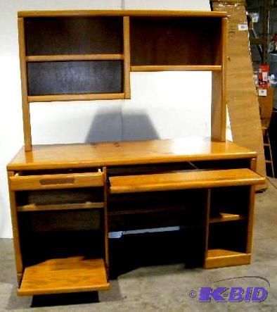 lot 240 image: Solid Oak Computer Work Station - 57.5" ...