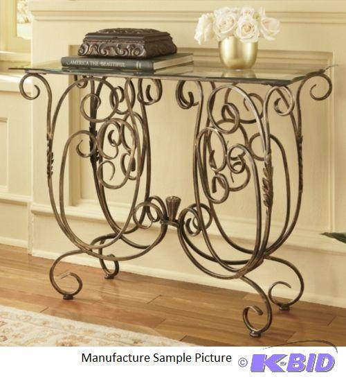 lot 91 image: Scrolled Iron Console Table -&nbspBurnished ...