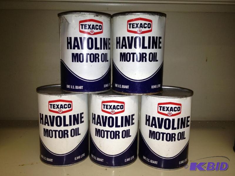 5 Vintage Texaco Havoline Motor Oil Cans, Never Opened, 1978