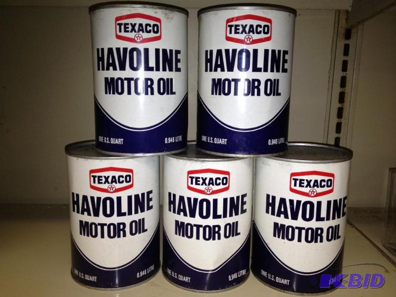 5 Vintage Texaco Havoline Motor Oil Cans, Never Opened, 1978