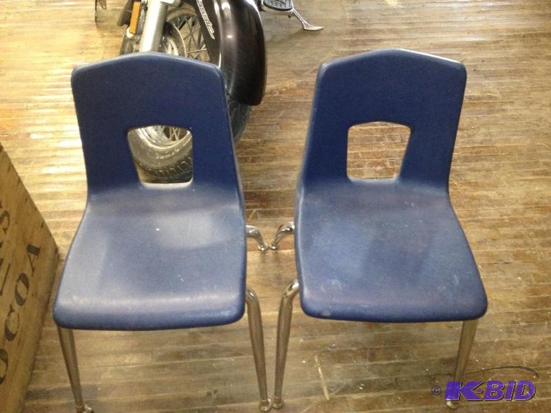 Two Blue Plastic Chairs, vintage school cafet...