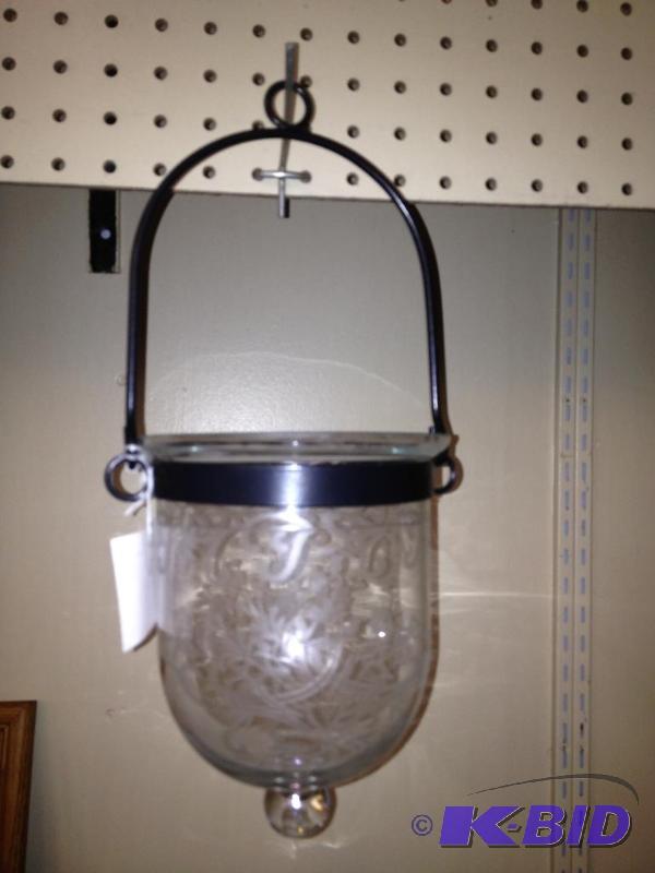 Hanging Votive Candle Holder, etched glass an...