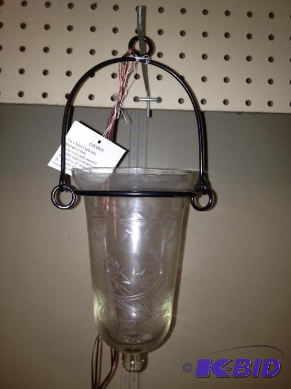 Hanging Votive Candle Holder, etched glass an...