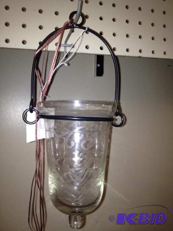Hanging Votive Candle Holder, etched glass an...