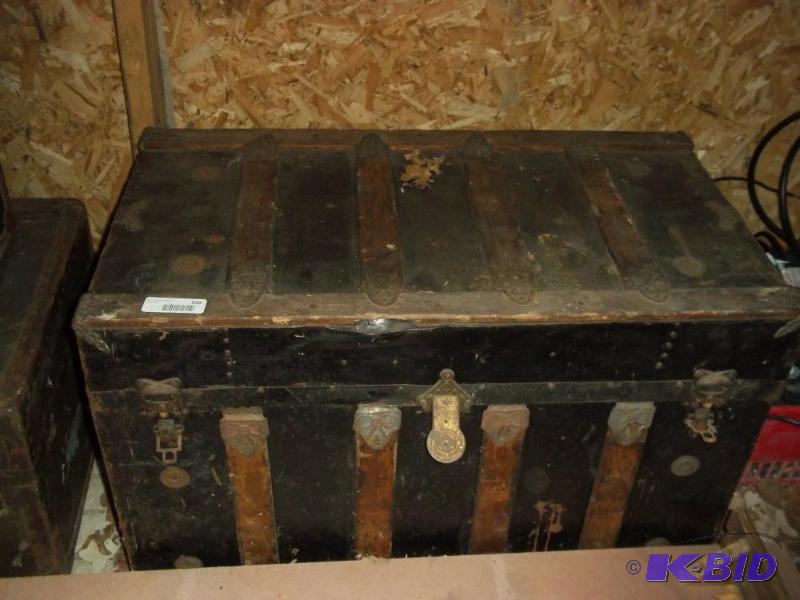 lot 100 image: Antique wooden trunk