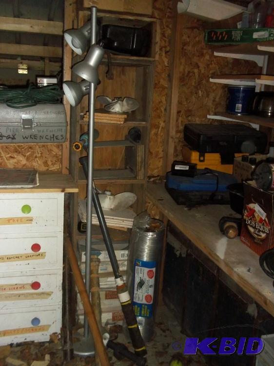 lot 172 image: Shelf full of misc items, prop, ceramic tile, tennis balls