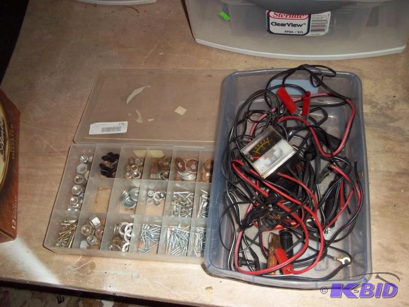 lot 175 image: 2 Trays of misc. hardware and electrical supplies