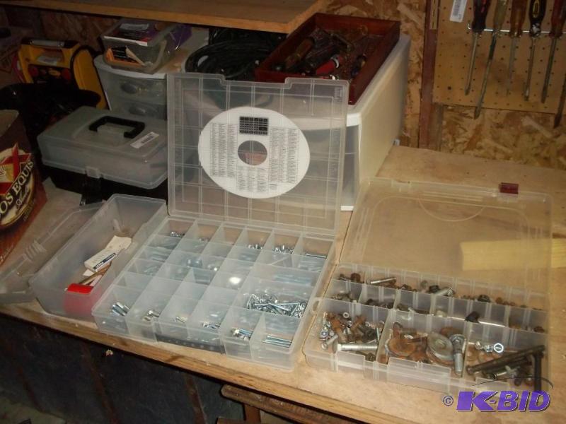lot 186 image: 3 trays full of misc bolts, nuts, washers