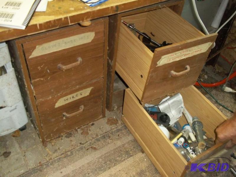 lot 221 image: 2 - 2 drawer file cabinets w misc plumbing and hardware
