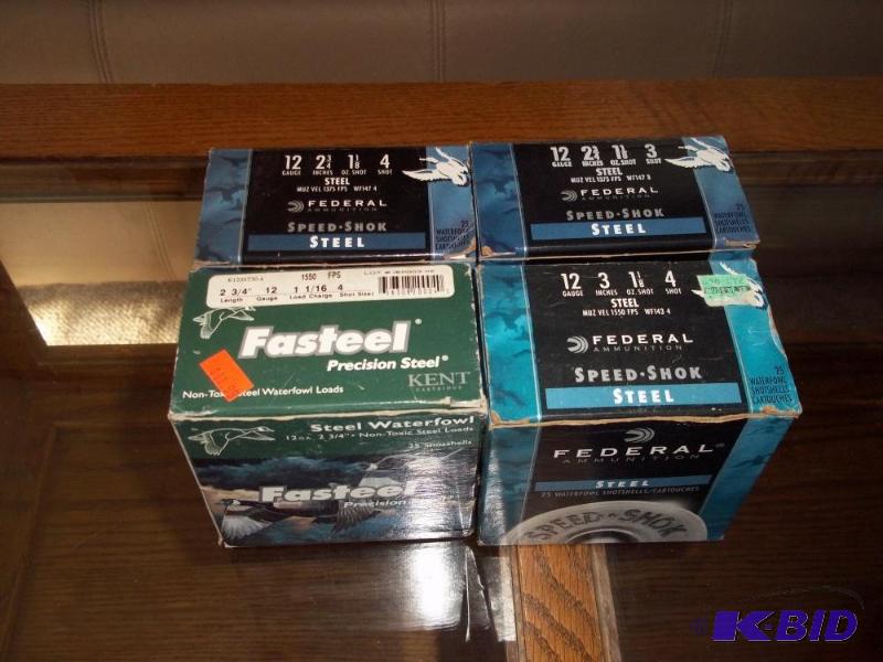 lot 326 image: 4 boxes, 12 guage steel shot shotgun shells