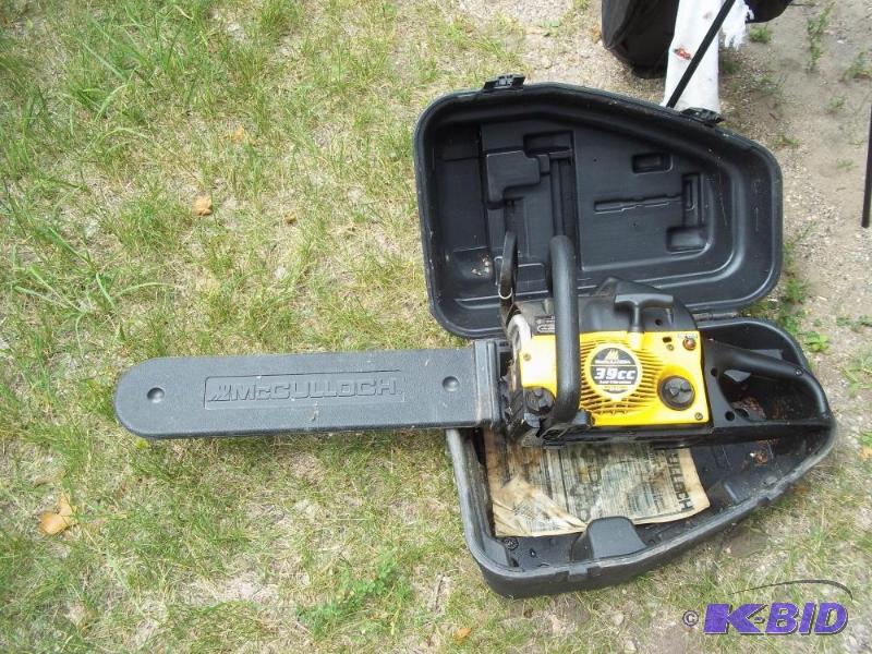 lot 36 image: 39cc McCullogh chainsaw with case 18 (ran with last use)