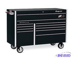 lot 10 image: Snap-on Black Tool Chest wSpecial Stainless Steel Butcher Block Top.