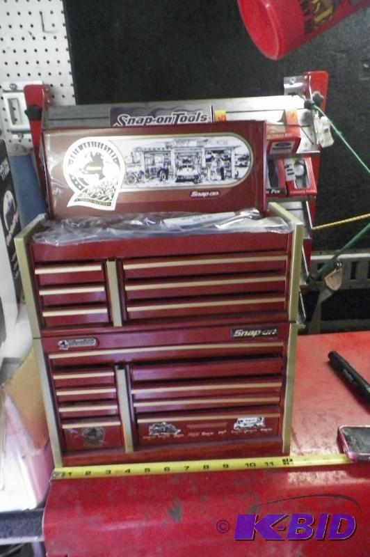 lot 171 image: Snap-on 80th Anniversary Mini Tool Box 2 Pieces All Drawers Open Has Drawer Liners 1 Wide
