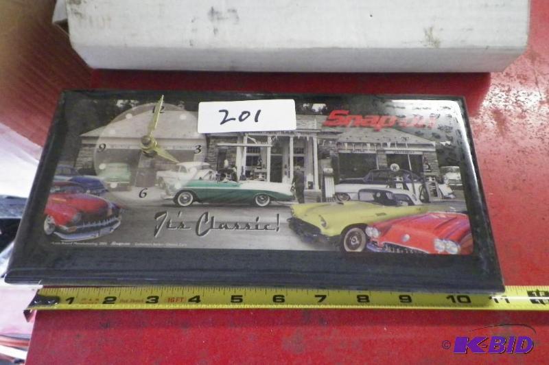 lot 201 image: Snap-on Clock Magnetic 12 x 6 In Original Box