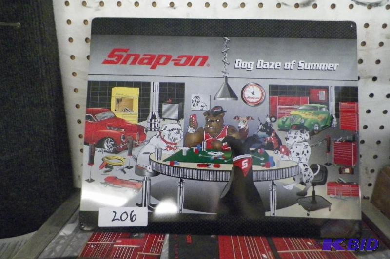 lot 206 image: Snap-on Dog Daze of Summer Tin Sign 15 x 12
