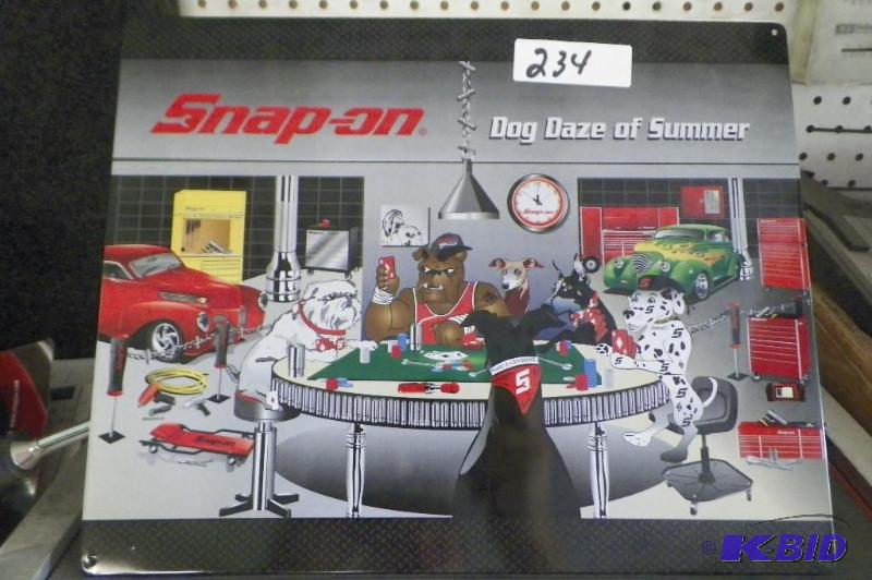 lot 234 image: Snap-on Dog Daze of Summer Tin Sign 15 x 12