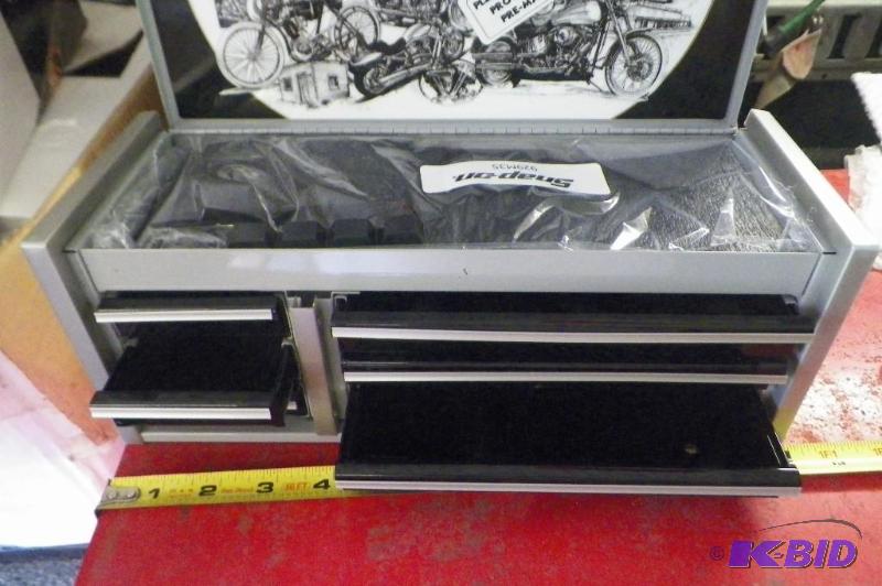 lot 237 image: Snap-on Harley-Davidson Gray Mini Tool Box In Original Box wLiners All Drawers Open 12 x 5