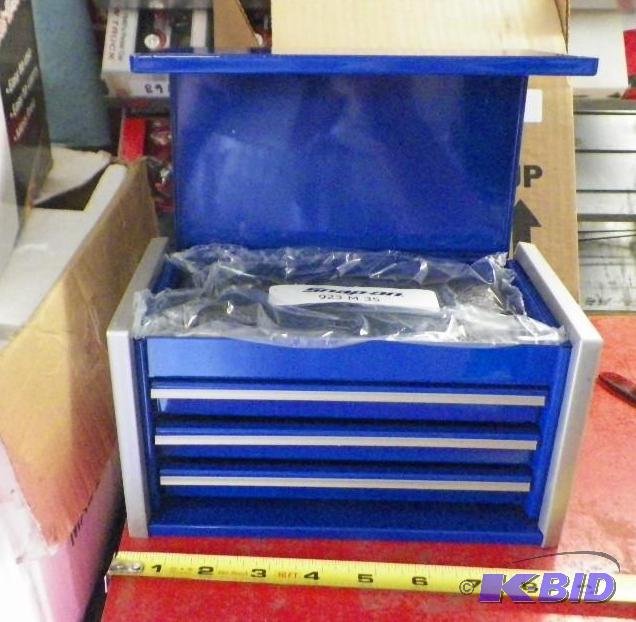 lot 240 image: Snap-on Blue Mini Tool Box In Original Box wLiners All Drawers Open 8 12 x 4 12