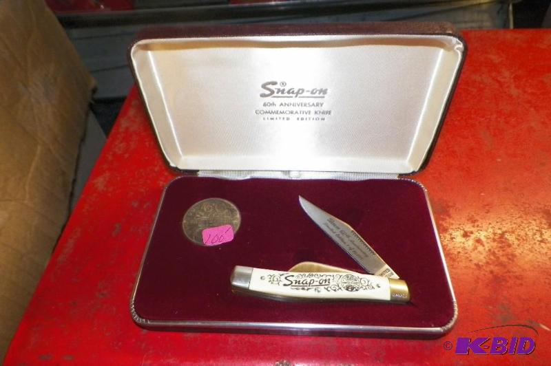 lot 346 image: Snap-on 60th Anniversary Pocket Knife w Coin