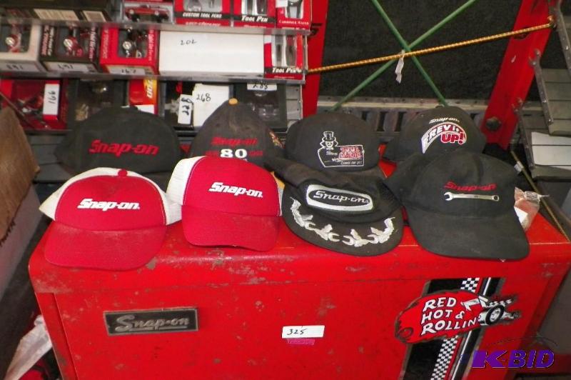 lot 447 image: 8 DirtyStainedUsed Snap-on Baseball Caps 1 is a Light Up Cap