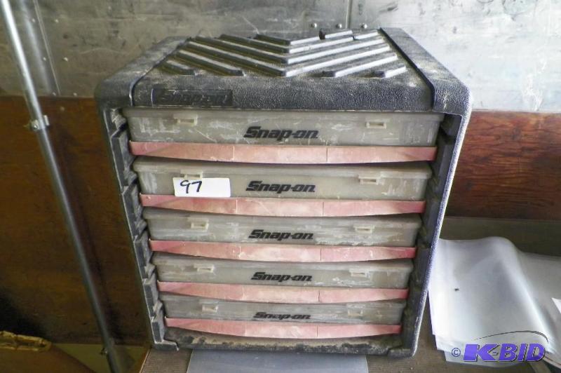 lot 97 image: Snap-on Spare Parts Cabinet. Spare Parts Will Be Removed. Back Of Cabinet Was Cut. All Drawers Slide. Needs to be Cleaned