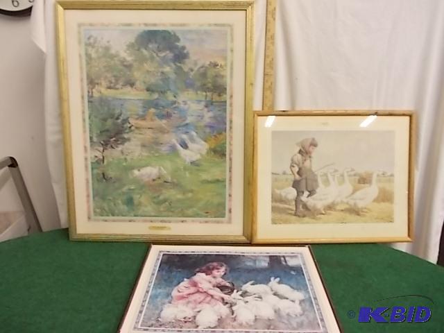 lot 22 image: 3-Framed Pictures Girl With Geese (17x21), G...