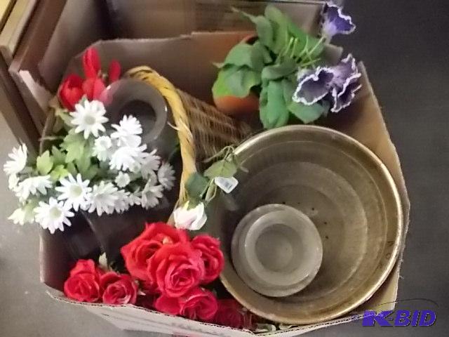 lot 31 image: Large Box FULL Of Artificial Flowers, Brass P...