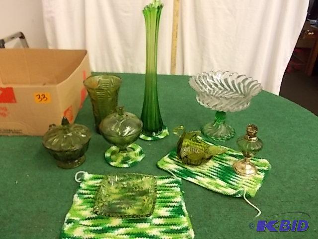 lot 33 image: Collection Of Green Glassware...