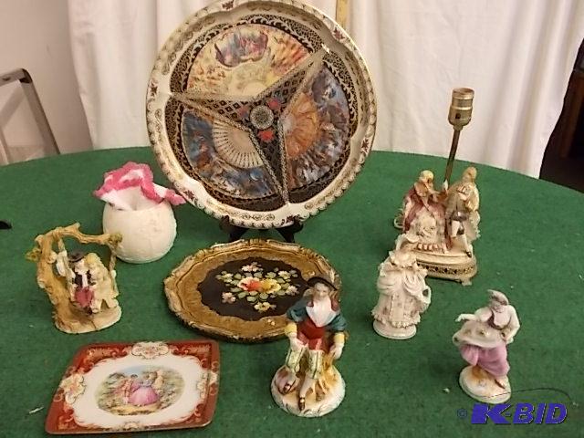 lot 40 image: Lot Of Victorian Figurines, Lamp, Trays...
