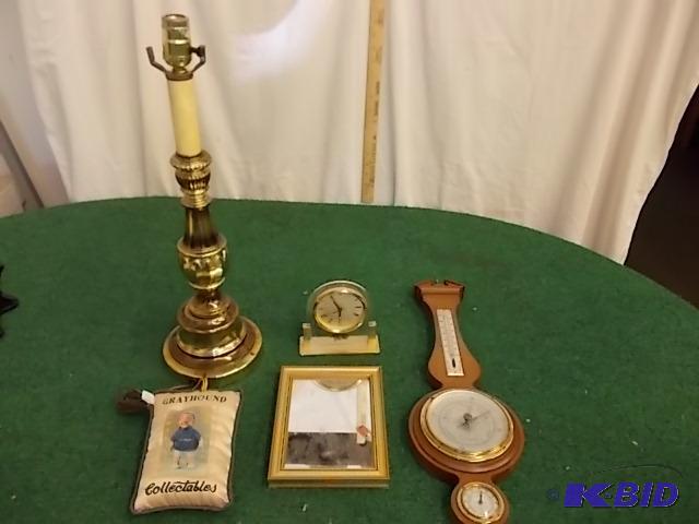 lot 45 image: Brass Lamp, Barometer, Mirror, Clock, Mr. Mag...