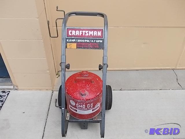 lot 5 image: Craftsman Pressure Washer Cart & 6-Gallon...