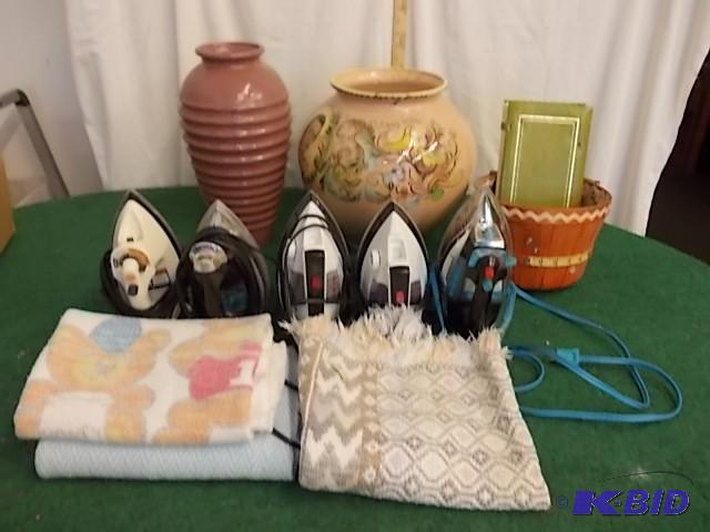 lot 50 image: 5-Irons, 2 Large Vases, 3 Rugs, ...