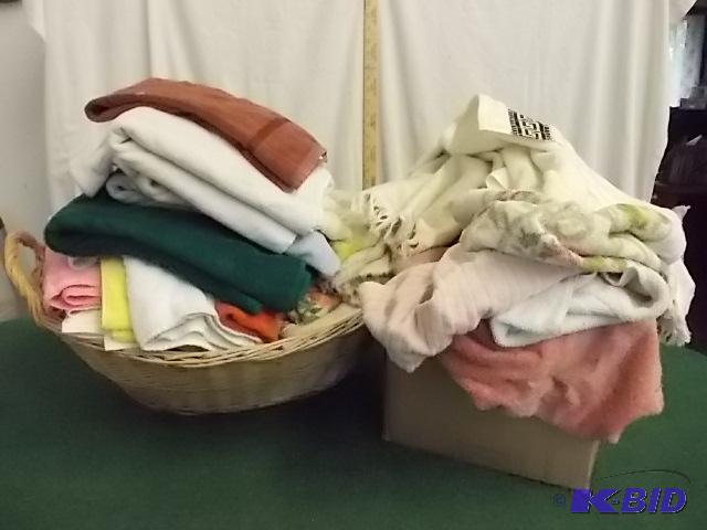 lot 56 image: Wicker Basket & Box Full Of Assorted Towe...